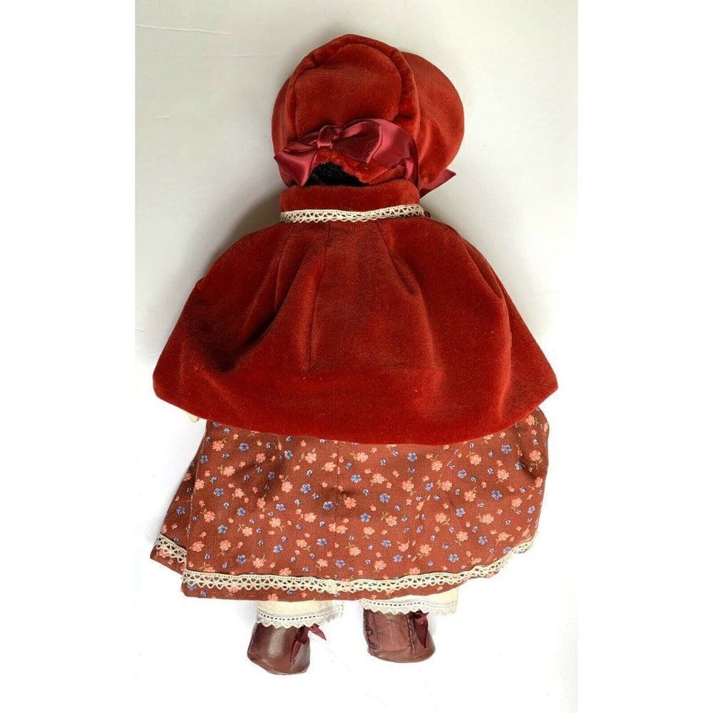 Hand Made Vintage Soft Body Rag Doll 17” Fabric Victorian Petticoat Velvet Red - Picture 2 of 12